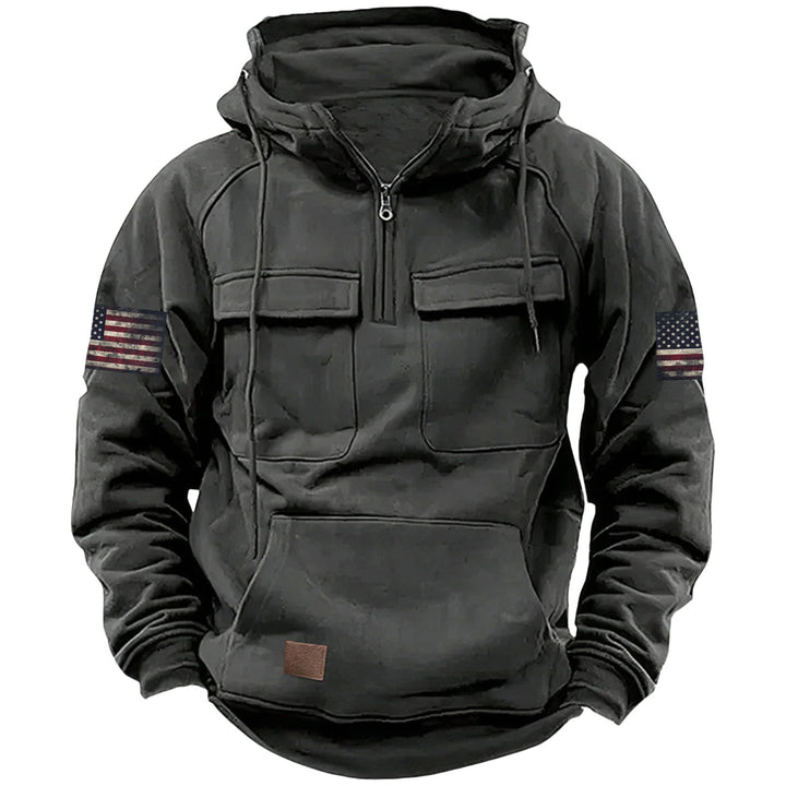 Men's hooded sweatshirt with half zip, cargo chest pockets and kangaroo pocket Mune Fashion