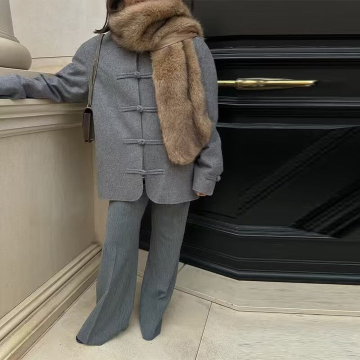 Women Short Wool Coat with Toggle Closures and Oversized Cut Mune Fashion