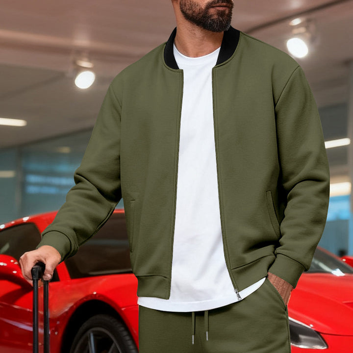 Men's casual bomber jacket in jogging set with full zipper and ribbed cuffs Mune Fashion