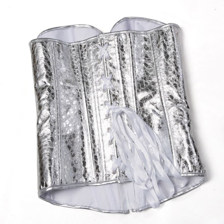 Mune Fashion |Silver Faux-Leather Sequin Zip-Up Corset