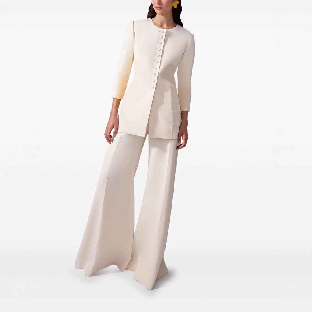 Women's High-Waisted Palazzo Pants with Wide Leg and Pleat Mune Fashion