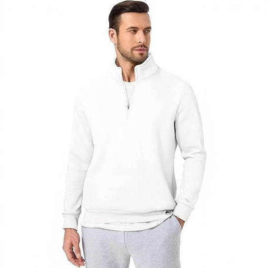 Men's half-zip pullover made of heavy cotton blend with high standing collar and ribbed cuffs Mune Fashion