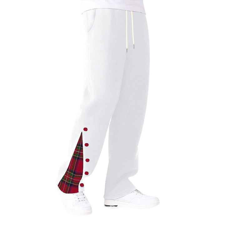 Women’s loose sweat jogging pants with decorative check insert and side button placket Mune Fashion