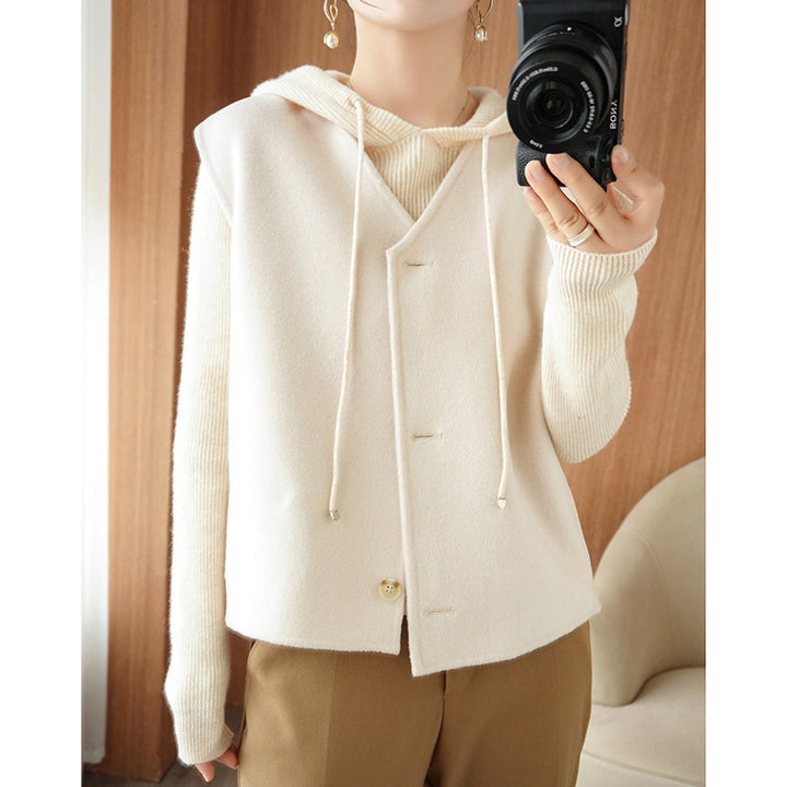 Women’s Layering Knit Jacket with Hood and Sleeveless Wool Blend Vest Mune Fashion