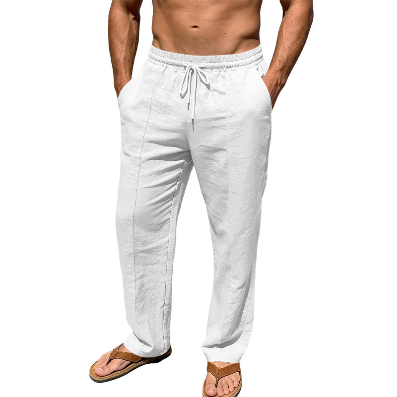 Men's breathable linen blend pants with drawstring, crease and straight leg Mune Fashion