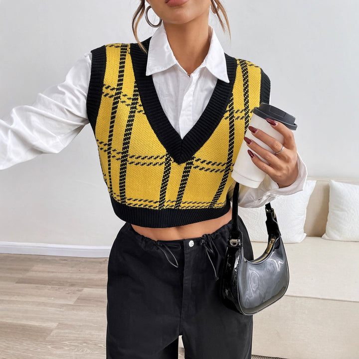 Women Check Knit Top Mune Fashion