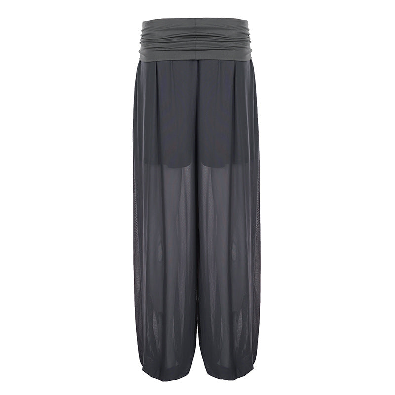 Ladies' wide harem pants with folded waistband and elastic leg cuffs Mune Fashion