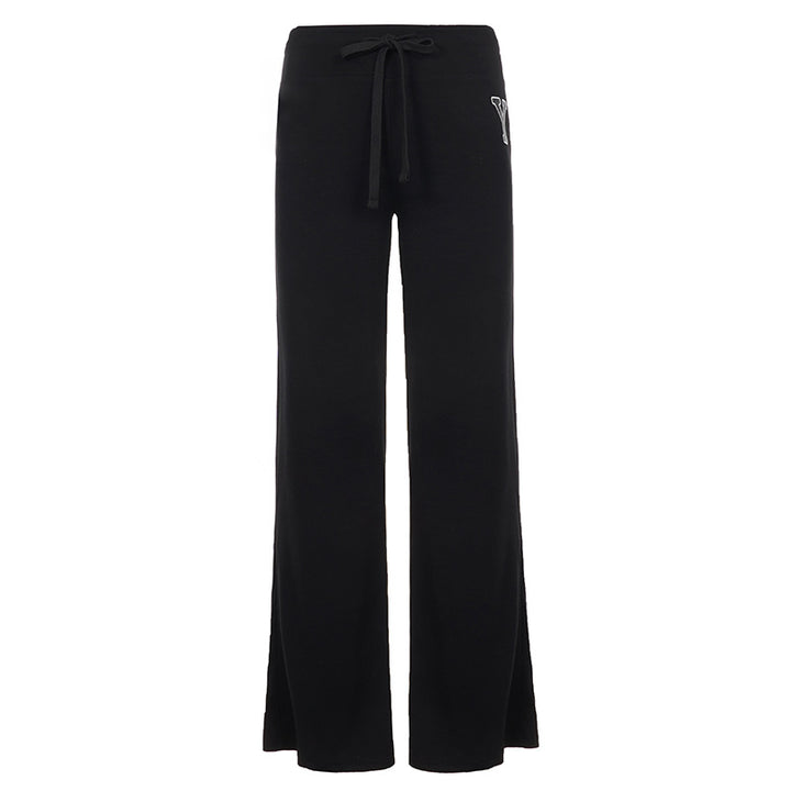 Women Soft High-Waist Lounge Pants with Wide Leg, Drawstring and Subtle Brand Embroidery Mune Fashion