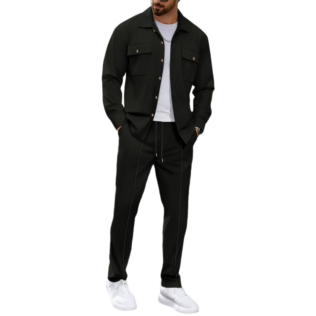 Men's Waffle Structure Shirt Jacket and Relax Pants Set Mune Fashion