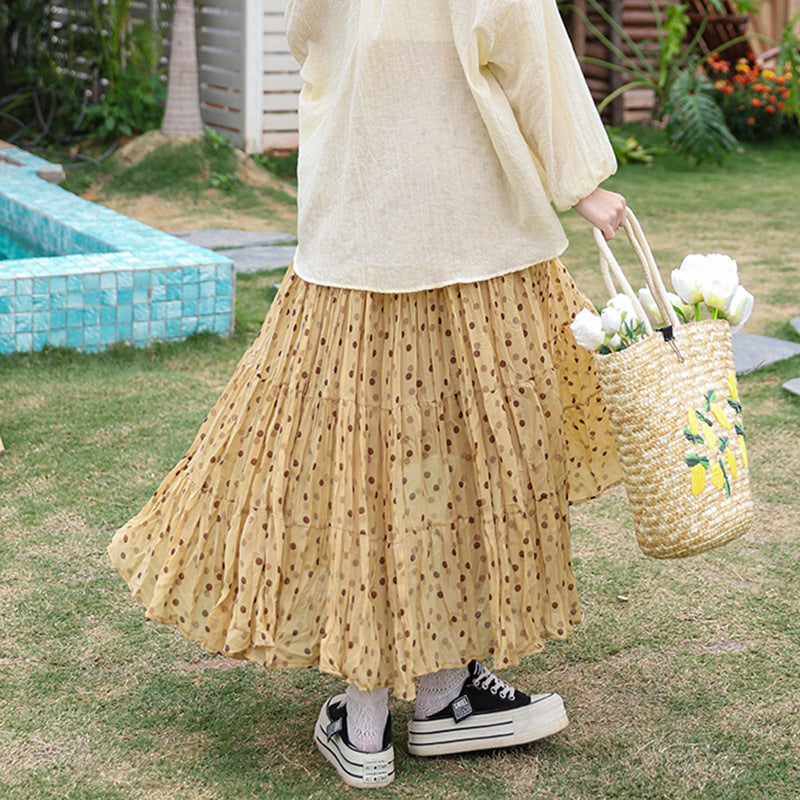 Women's flowing midi maxi skirt with multi-layered tiered design and fine pleated look Mune Fashion