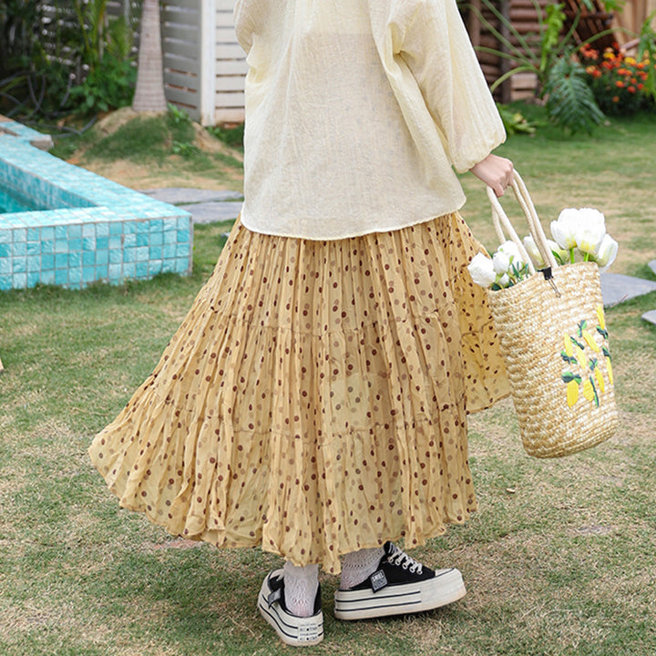 Women's flowing midi maxi skirt with multi-layered tiered design and fine pleated look Mune Fashion