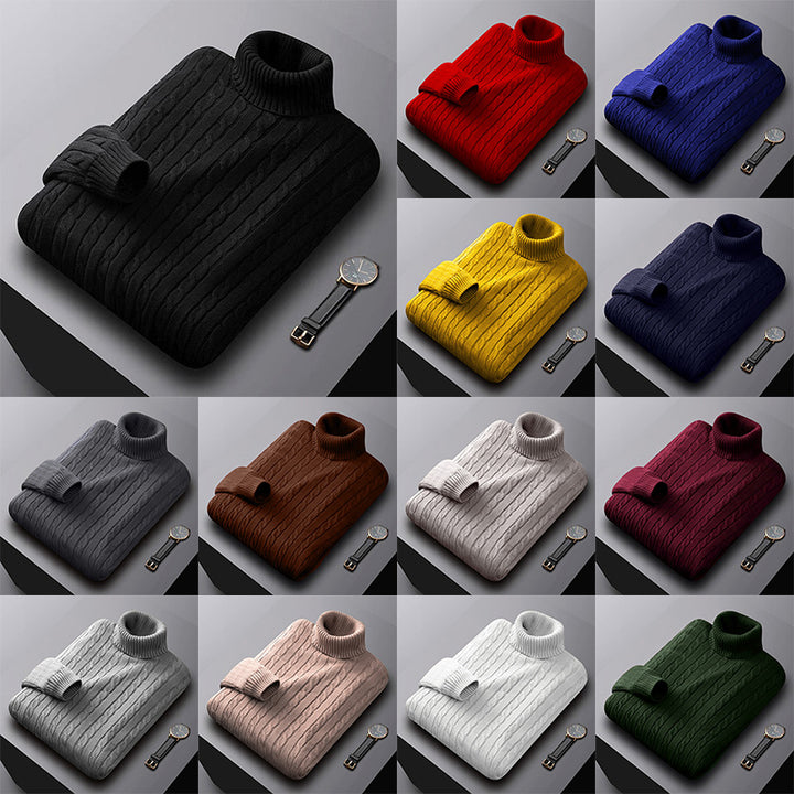 Men's chunky knitted turtleneck sweater with cable pattern and warming knit structure Mune Fashion