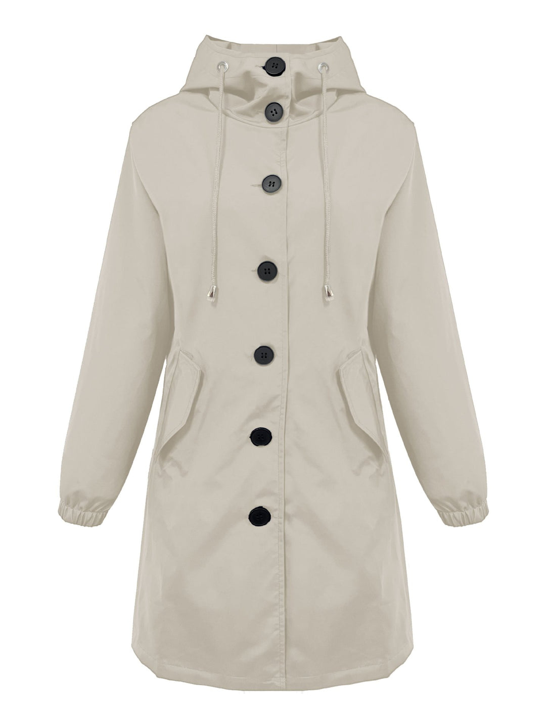 Women nan lightweight rain parka with hood, oversized button placket, drawstring and patch pockets Mune Fashion