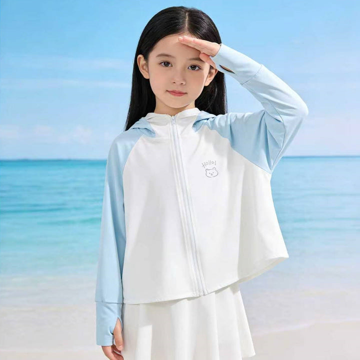 Unisex nan lightweight UV protection sun jacket with hood and thumb hole for children Mune Fashion