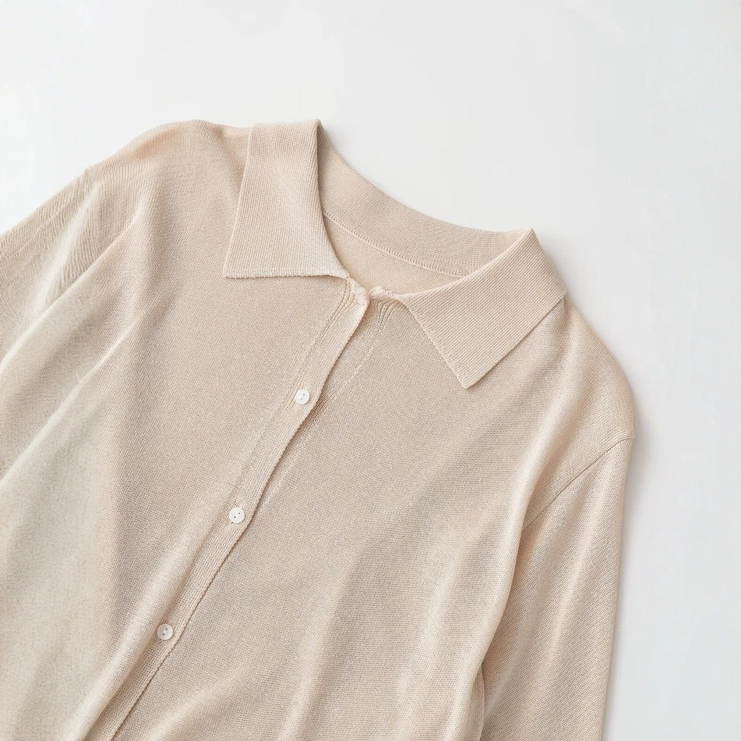 Women Lightweight Knitted Cardigan with Shirt Collar and Button Placket Mune Fashion