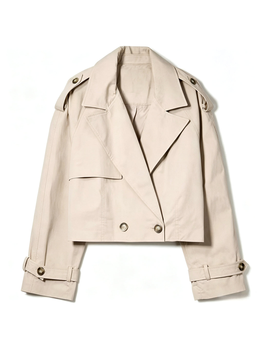 Women's Short Cut Trench Coat with Double-Breasted Button Placket and Epaulettes Mune Fashion