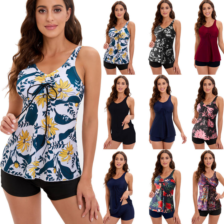 Ladies Tankini Set with Fashionable Floral Print and Ruffles Mune Fashion