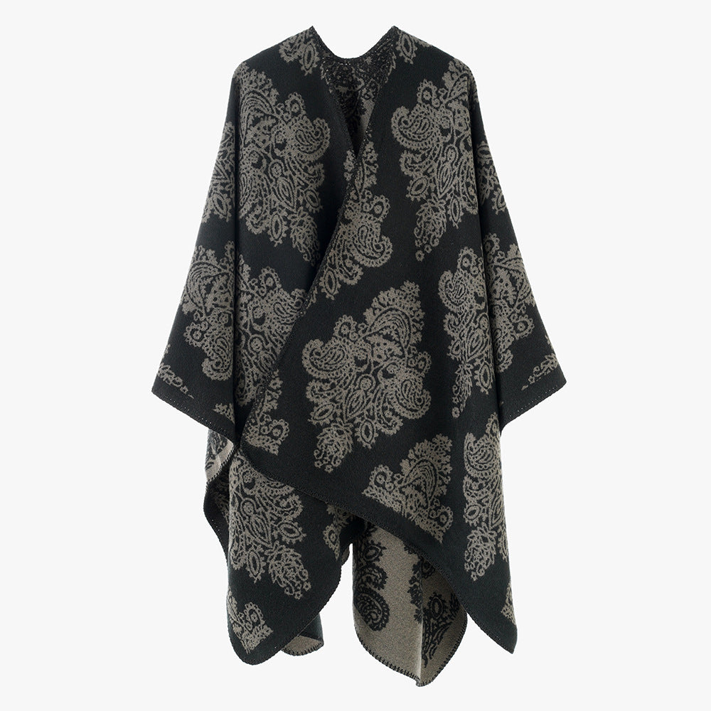 Women Oversized Wrap Cape with Double-Sided Jacquard and Asymmetric Zip Hem Mune Fashion