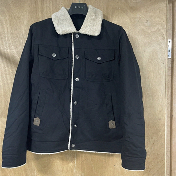Men's utility work jacket made of canvas with faux fur collar and quilted inner lining Mune Fashion