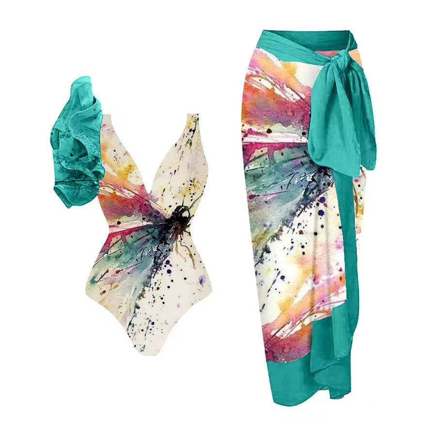 Women's swimsuit with voluminous ruffle details and matching wrap skirt Mune Fashion