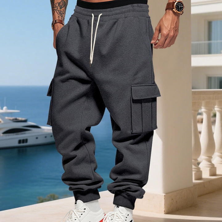 Men's Cargo Jogging Pants with Elastic Waistband Drawstring and Sewn Side Pockets Mune Fashion