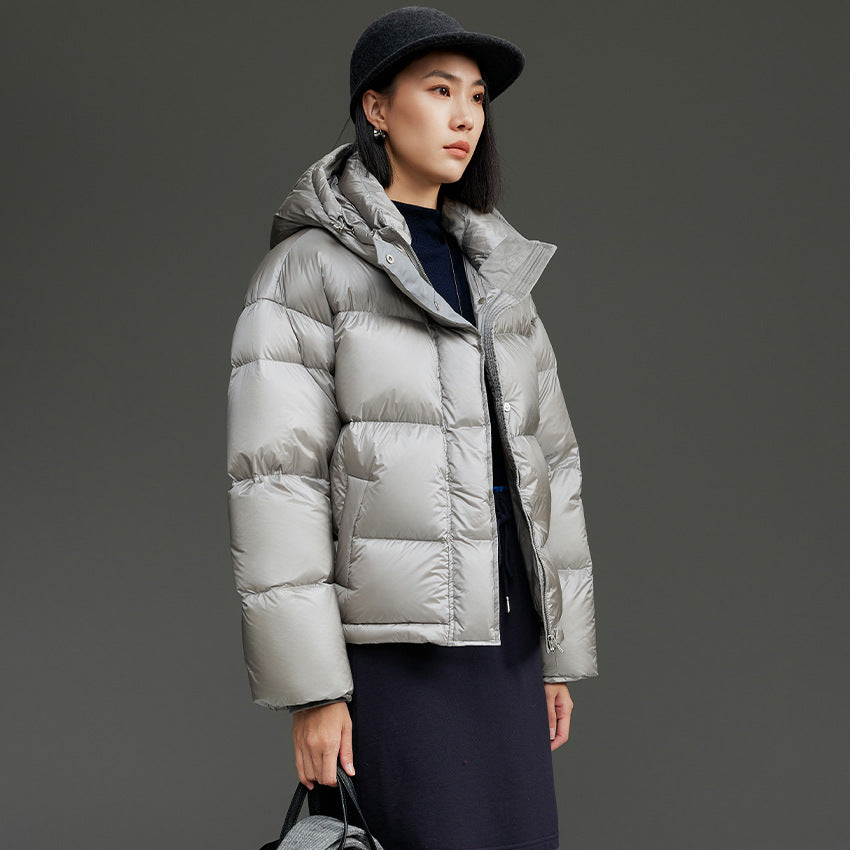 Women Short Cut Quilted Down Bomber Jacket with Hood Mune Fashion