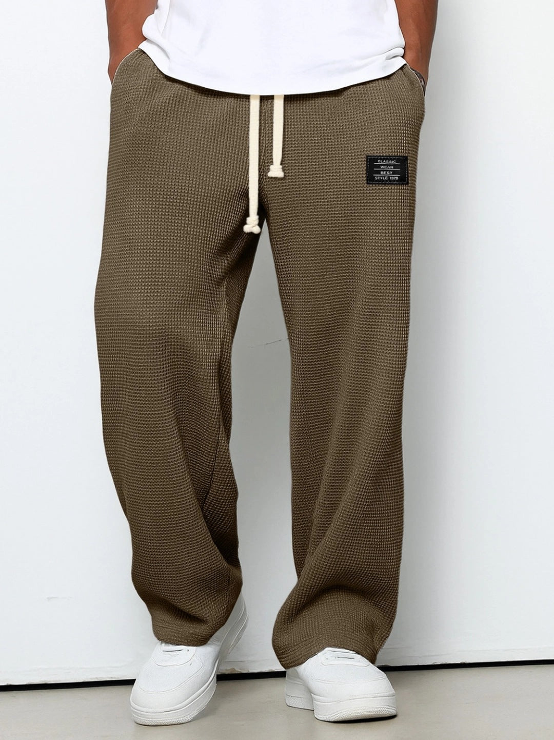 Men's casual waffle knit lounge pants with drawstring and straight cut Mune Fashion