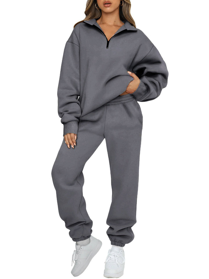 Women's oversized sweatshirt jogging pants set with zipper collar Mune Fashion