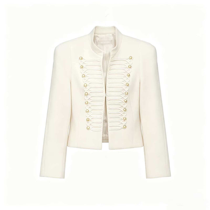 Ladies short jacket inspired by military with stand-up collar and decorative cords Mune Fashion
