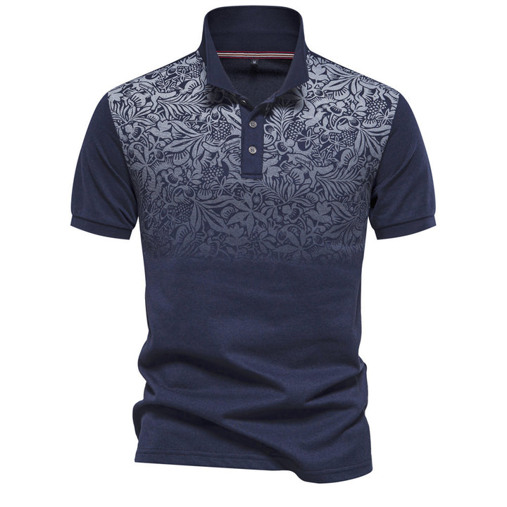 Men's polo shirt with floral gradient pattern, Kent collar and subtle button placket Mune Fashion