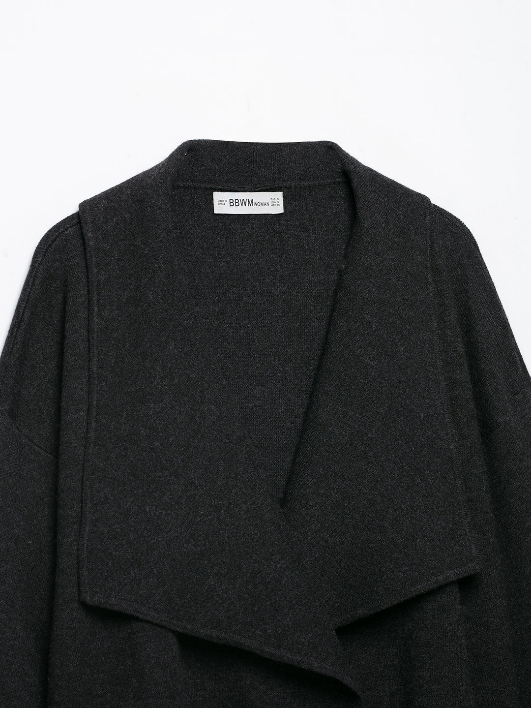 Women's short cut open wool blend cardigan with large shawl collar and boxy cropped silhouette Mune Fashion