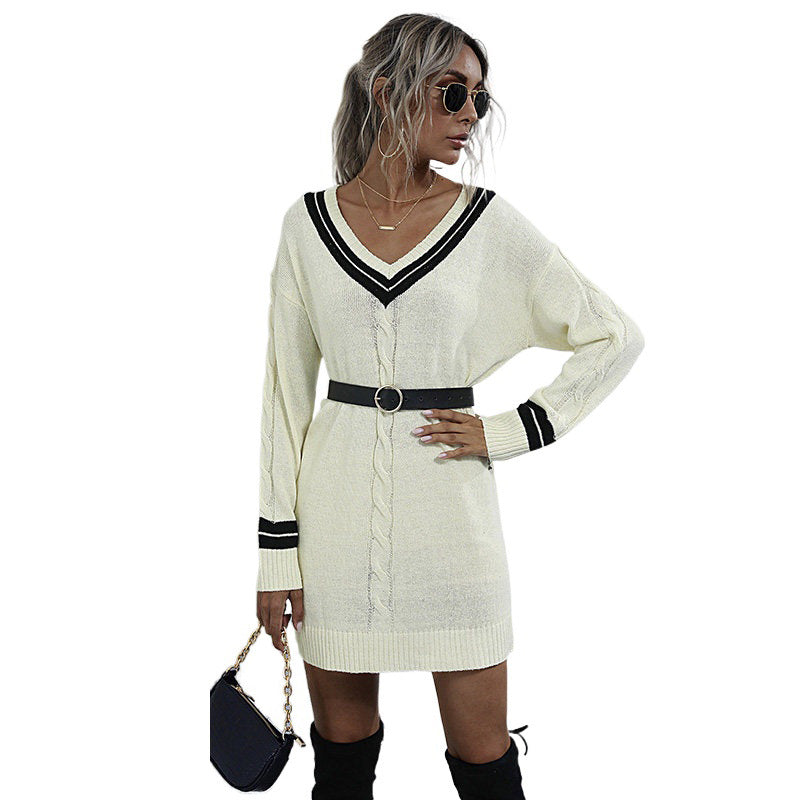 Women's Casual Knit Dress with V-Neck Mune Fashion