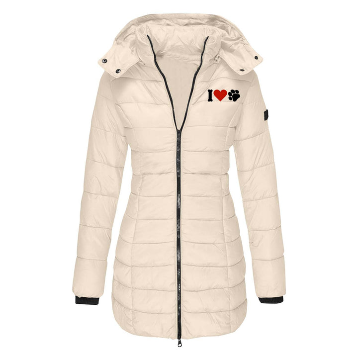 Women's quilted jacket with hood, tailored silhouette and heart paw print Mune Fashion