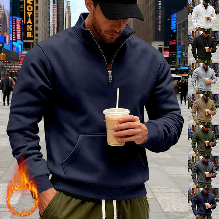 Men's half-zip sweatshirt with kangaroo pocket and standing collar Mune Fashion