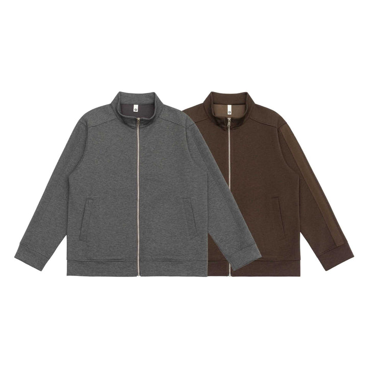 Men's sweatshirt jacket with stand-up collar, continuous zipper, and contrast sleeve inserts Mune Fashion