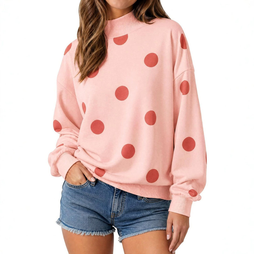 Women's loose-fitting sweatshirt with stand-up collar and large dots Mune Fashion