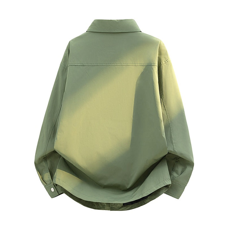 Men's Oversize Utility Shirt Jacket with Snap Button Placket and Large Patch Pockets