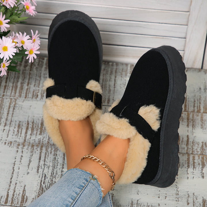 Women's Insulated Platform Slippers with Faux Fur Lining and Adjustable Buckle Strap Mune Fashion