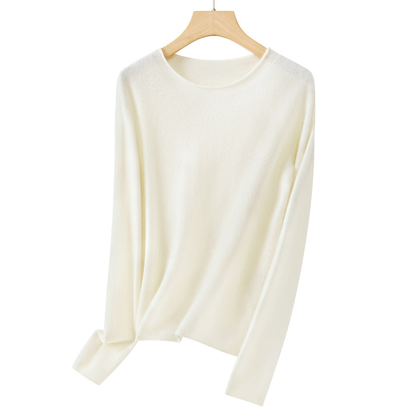 Women Fine ultralight round neck sweater made of microfiber fine knit with minimalist silhouette Mune Fashion