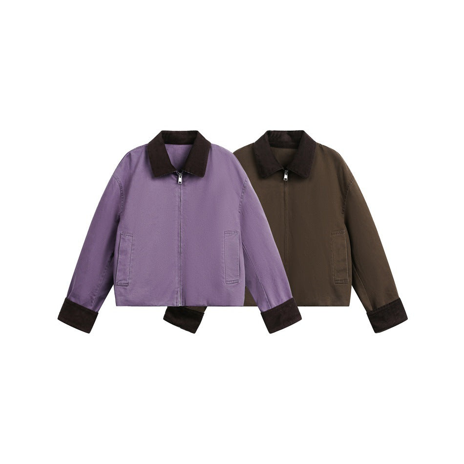 Women's short cut bomber jacket with cord collar and turned-up cuffs Mune Fashion