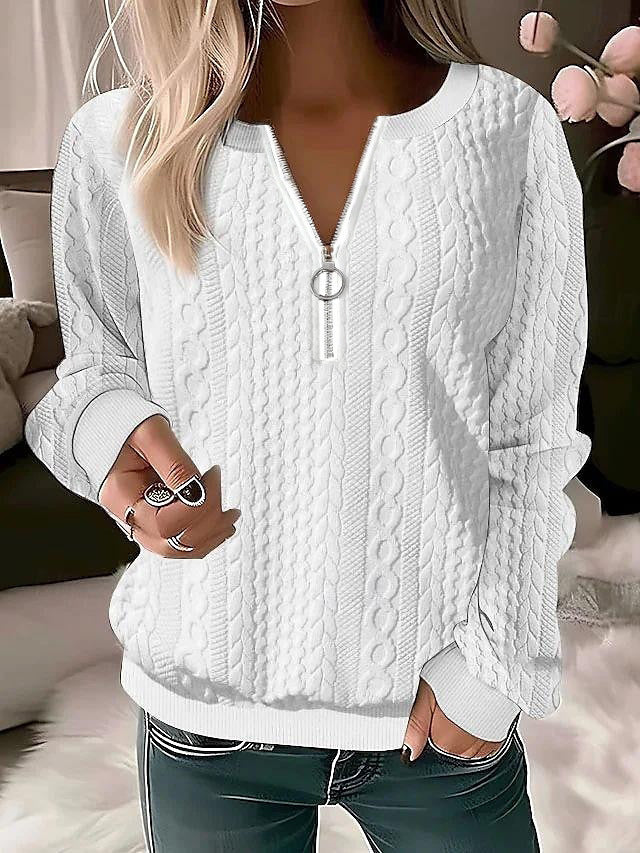 Women's knitted sweater with cable pattern and half zipper Mune Fashion