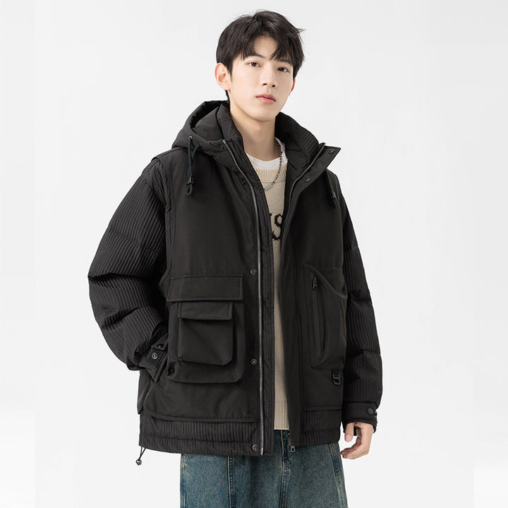 Herren Gepolsterte Winterjacke mit Kapuze, gesteppte Ärmel und Cargo-Taschen Mune Fashion