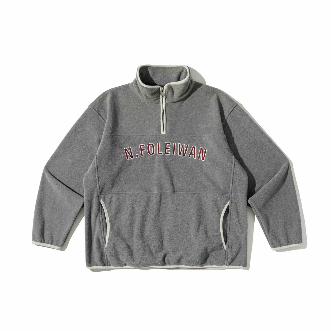 Unisex Fleece Pullover with half high zipper, kangaroo pocket and college style embroidery Mune Fashion