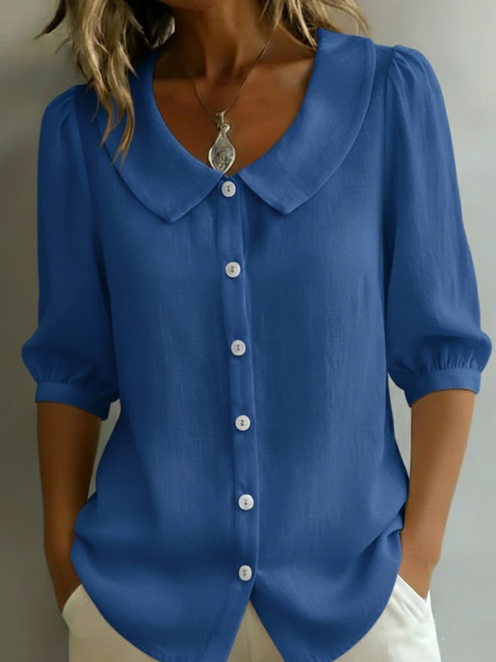 Ladies Elegant Blouse with Large Collar and Button Placket Mune Fashion