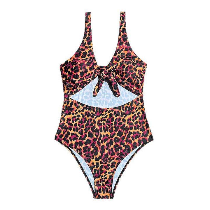 Women’s One-Piece Swimsuit with Deep V-Neck and Animal Print Mune Fashion