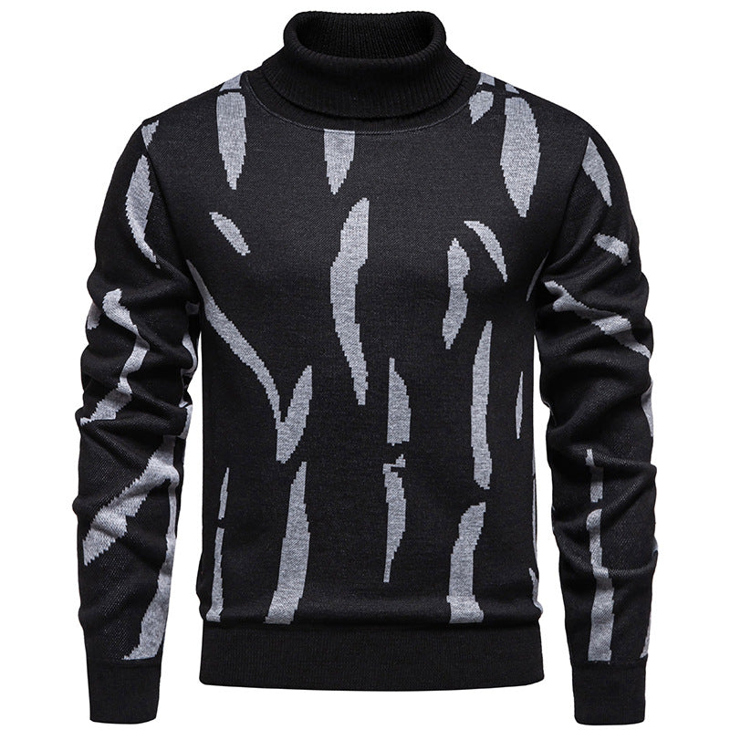 Men's Structured Turtleneck Sweater with Abstract Jacquard Pattern and Ribbed Trims Mune Fashion