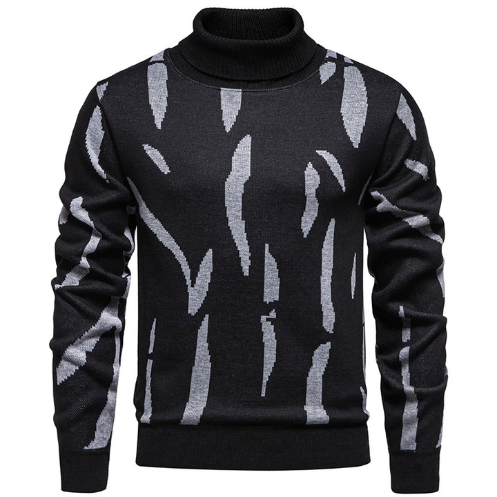 Men's Structured Turtleneck Sweater with Abstract Jacquard Pattern and Ribbed Trims Mune Fashion