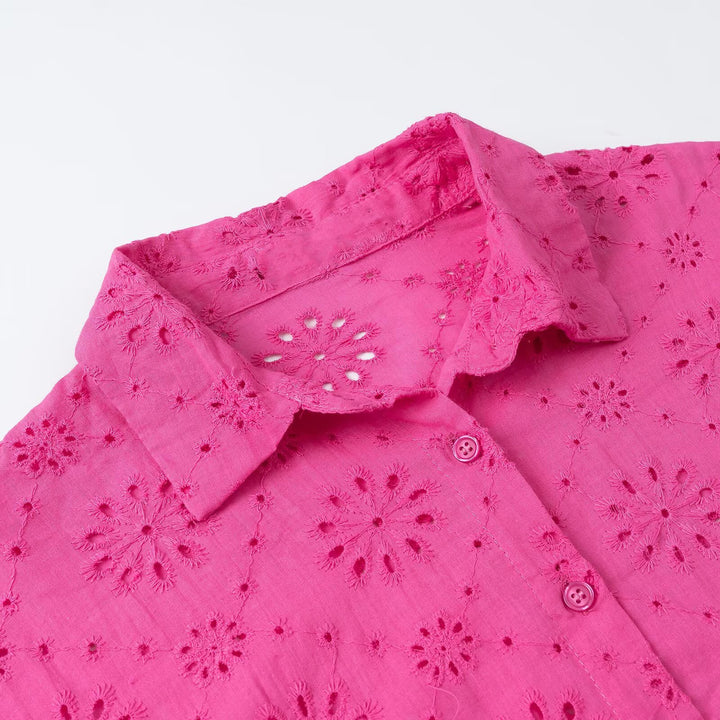 Women's Embroidered Blouse with Wide Flounce Sleeves and Shirt Collar Mune Fashion