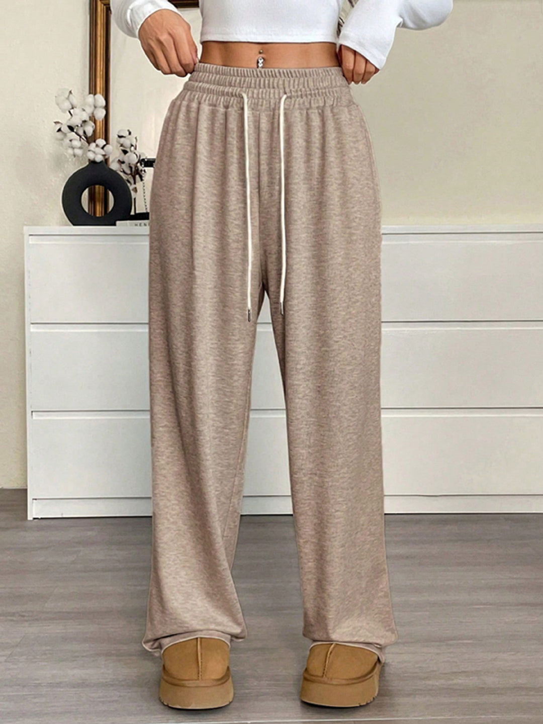 Women wide High-Waist lounge pants with elastic waistband and drawstring Mune Fashion