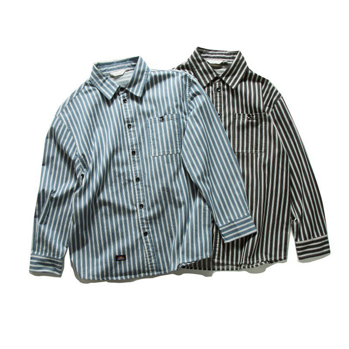 Unisex Oversized Shirt Jacket with Vertical Stripes, Boxy Cut and Chest Pocket Mune Fashion
